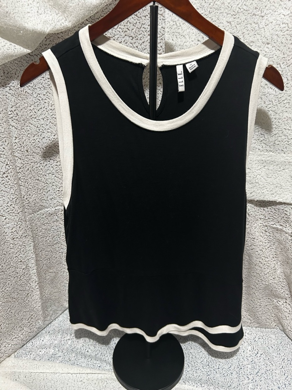 ELLE Black Tank Top with Cream Contrast Trim